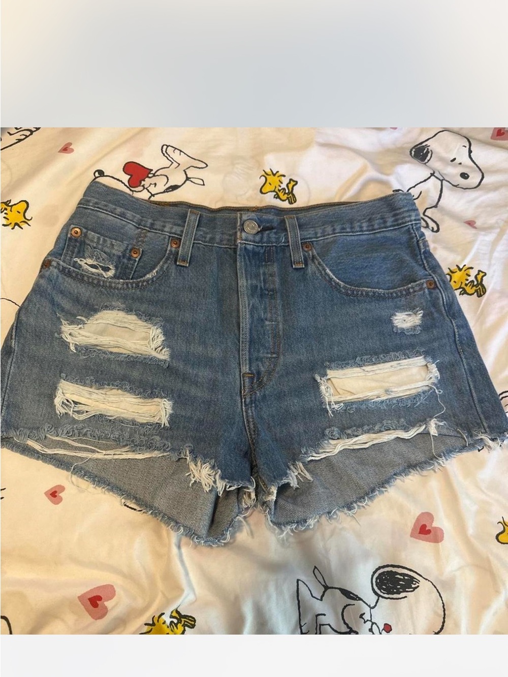 Levis Brand New Distressed High-Rise Denim Shorts - Blue